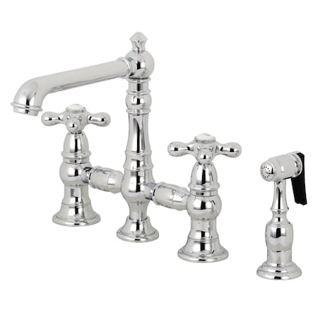 Kingston Brass KS7271AXBS English Country 8" Bridge Kitchen Faucet W/ Sprayer, Chrome KS7271AXBS